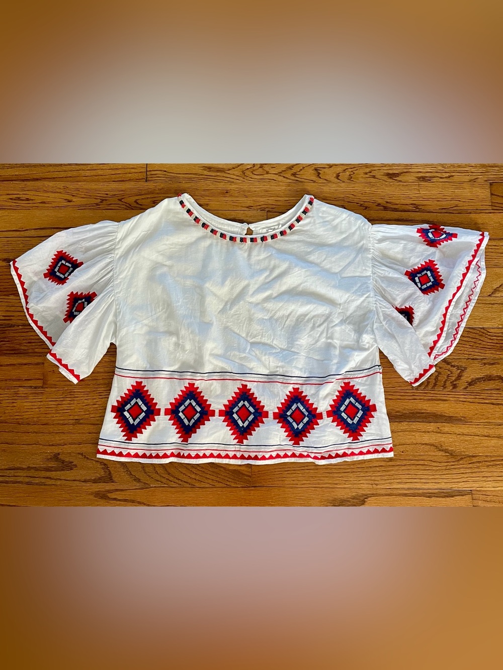 Tularosa Red White and Blue Embroidered Beaded Neckline Top Women’s Small